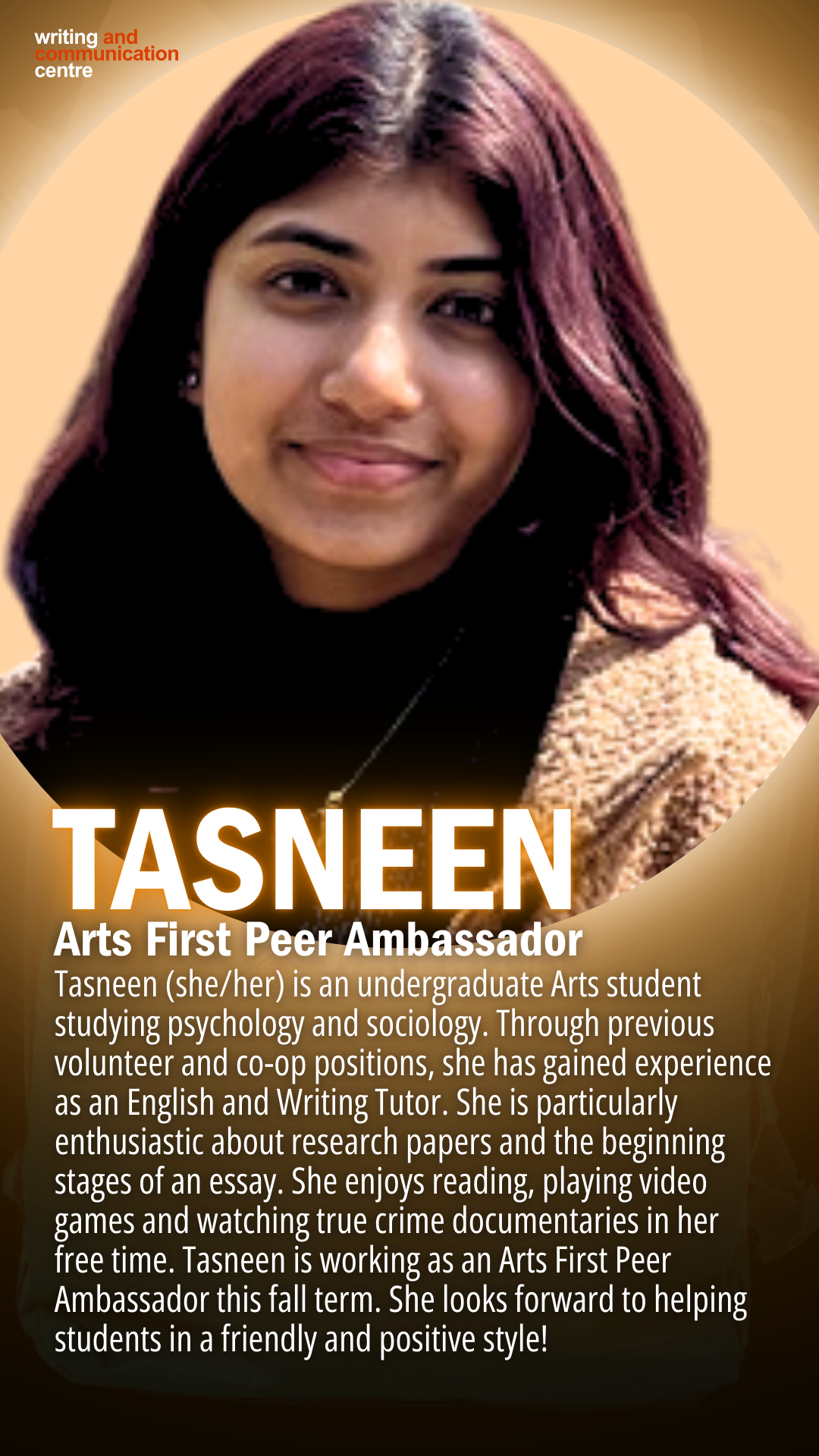 Tasneen, Arts First peer ambassador