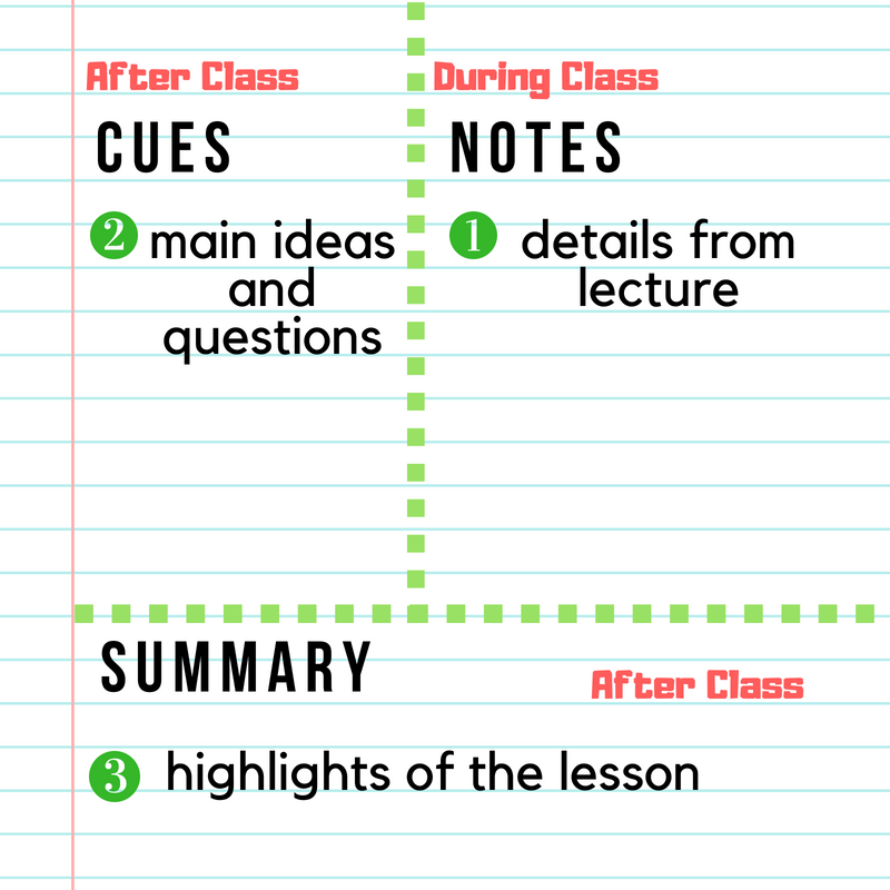 cornell method outline in a notebook