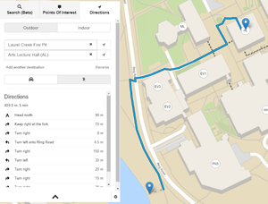 Picture of directions function on Campus Map
